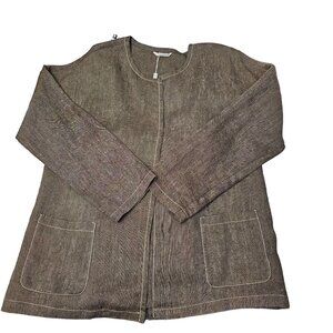 Womens Business Casual Office Pure Linen Cardigan Jacket Max Mara Gray Brown 12